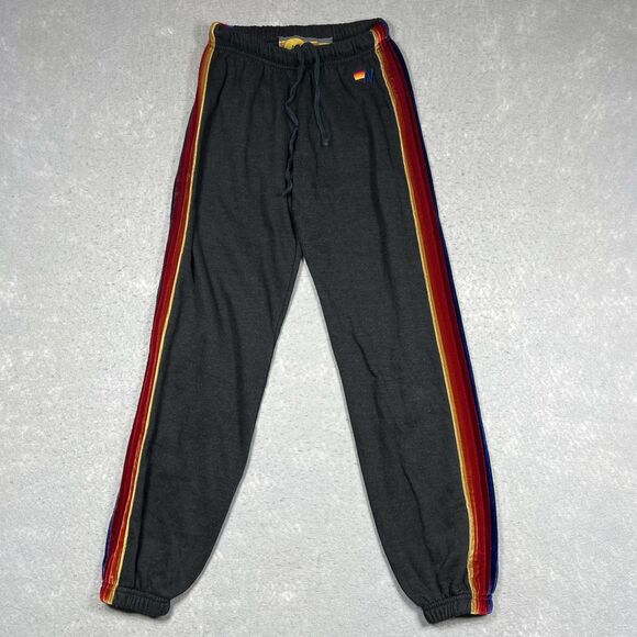 Aviator Nation Sweatpants Joggers 5 Stripe Rainbow Velvet Logo Women’s Small - Picture 1 of 13